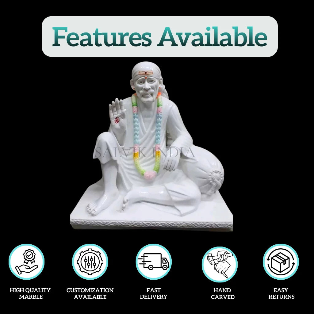 White Marble Sai Baba Statue 2 Feet for Home Temple Decoration
