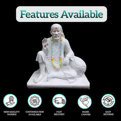 White Marble Sai Baba Statue 2 Feet for Home Temple Decoration