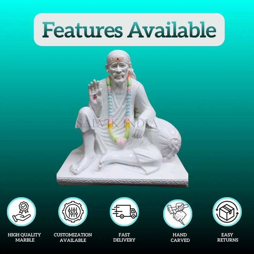 White Marble Sai Baba Statue 2 Feet for Home Temple Decoration