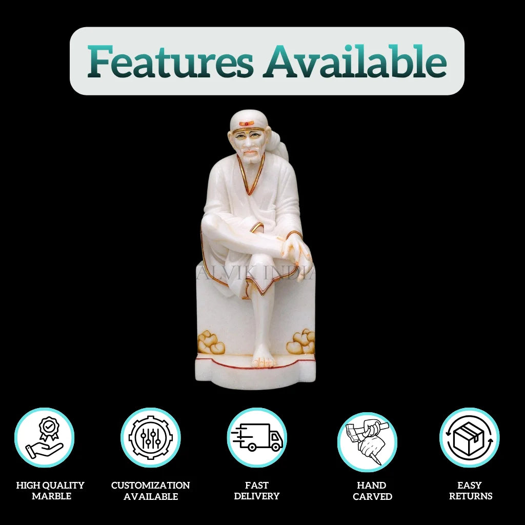 Hand-carved Sai Baba Marble statue for home temple and décor