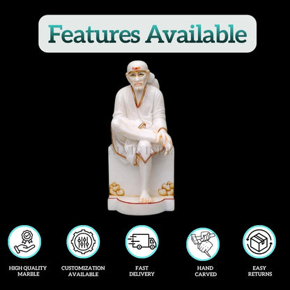 Hand-carved Sai Baba Marble statue for home temple and décor