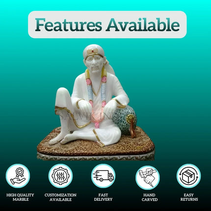 White Marble Sai Baba statue Handmade by Salvik India