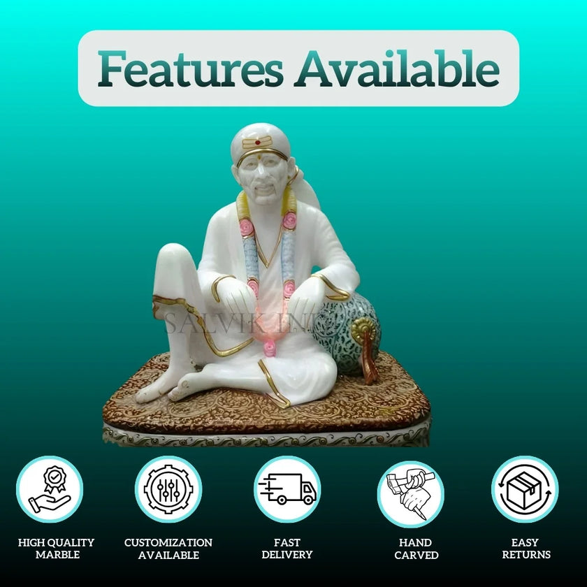 White Marble Sai Baba statue Handmade by Salvik India