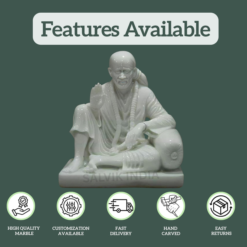 White Marble Sai Baba Statue for Temple and Home Pooja Room