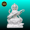 White marble Saraswati idol for home mandir handcrafted finish