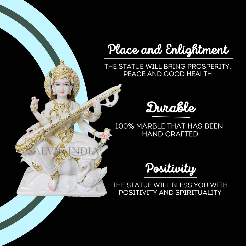 White marble Saraswati idol for home temple
