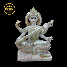 White Marble Saraswati Statue front view