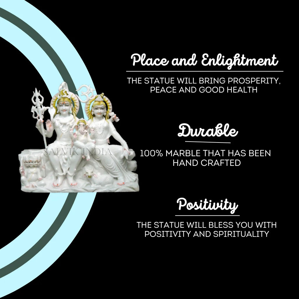 Beautiful Shiv Parivar marble idol with fine detailing