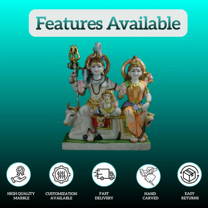 Front View of White Marble Shiv Parivar Statue