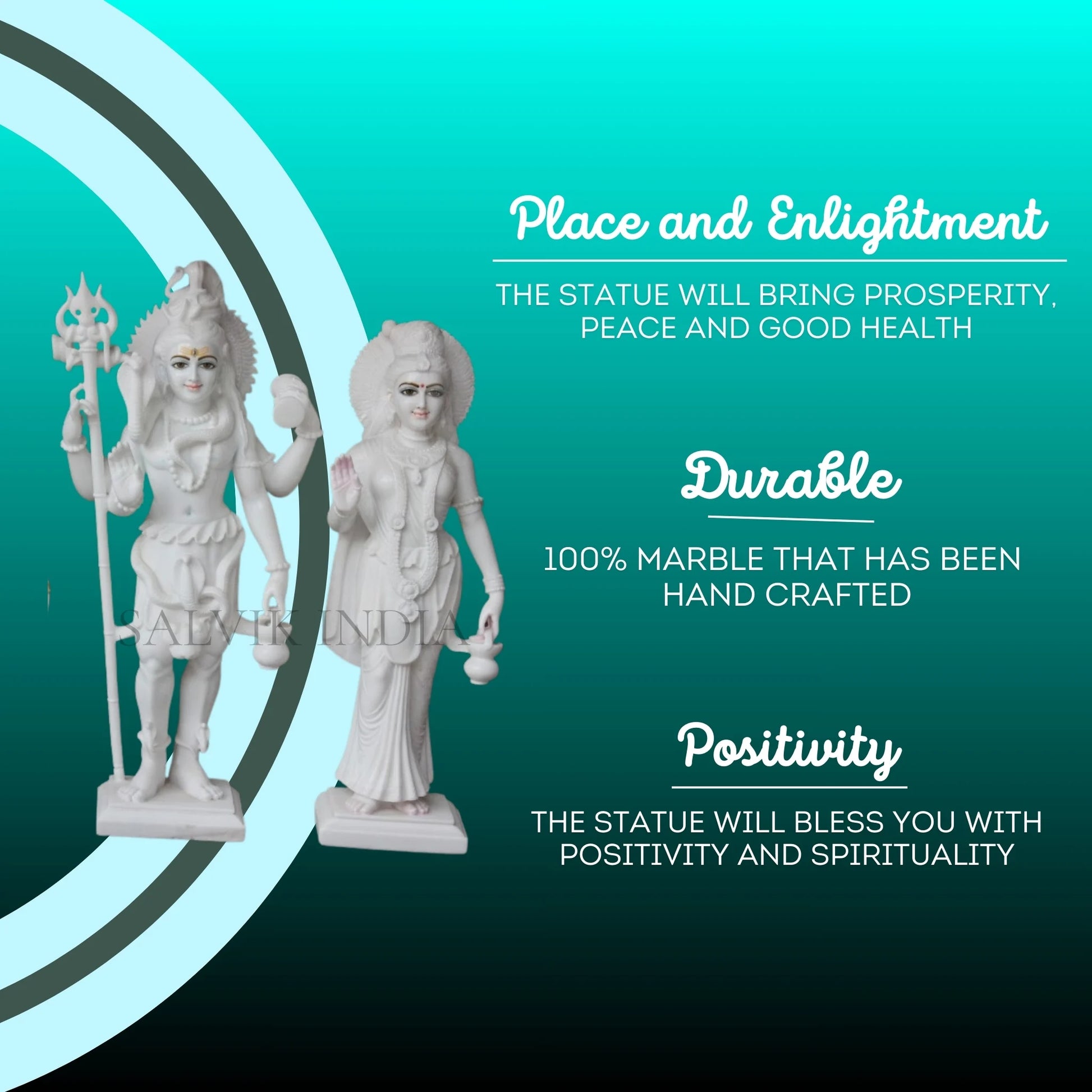 Facial detailing and ornaments on white marble Shiv Parvati murti