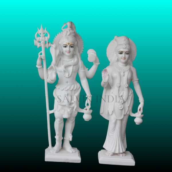 White marble Shiv Parvati murti for temple and home handcrafted idol