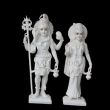 White marble Shiv Parvati murti for temple and home handcrafted idol