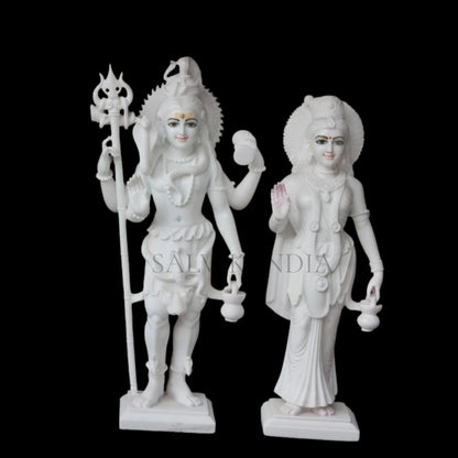 White marble Shiv Parvati murti for temple and home handcrafted idol