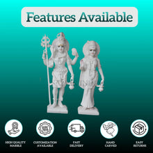 Front view of white marble Shiv Parvati murti for home temple