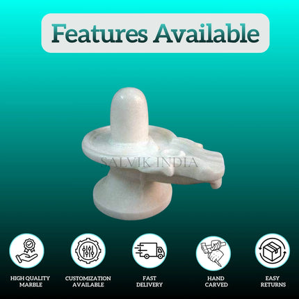 Front view of white marble shivling with smooth polished finish