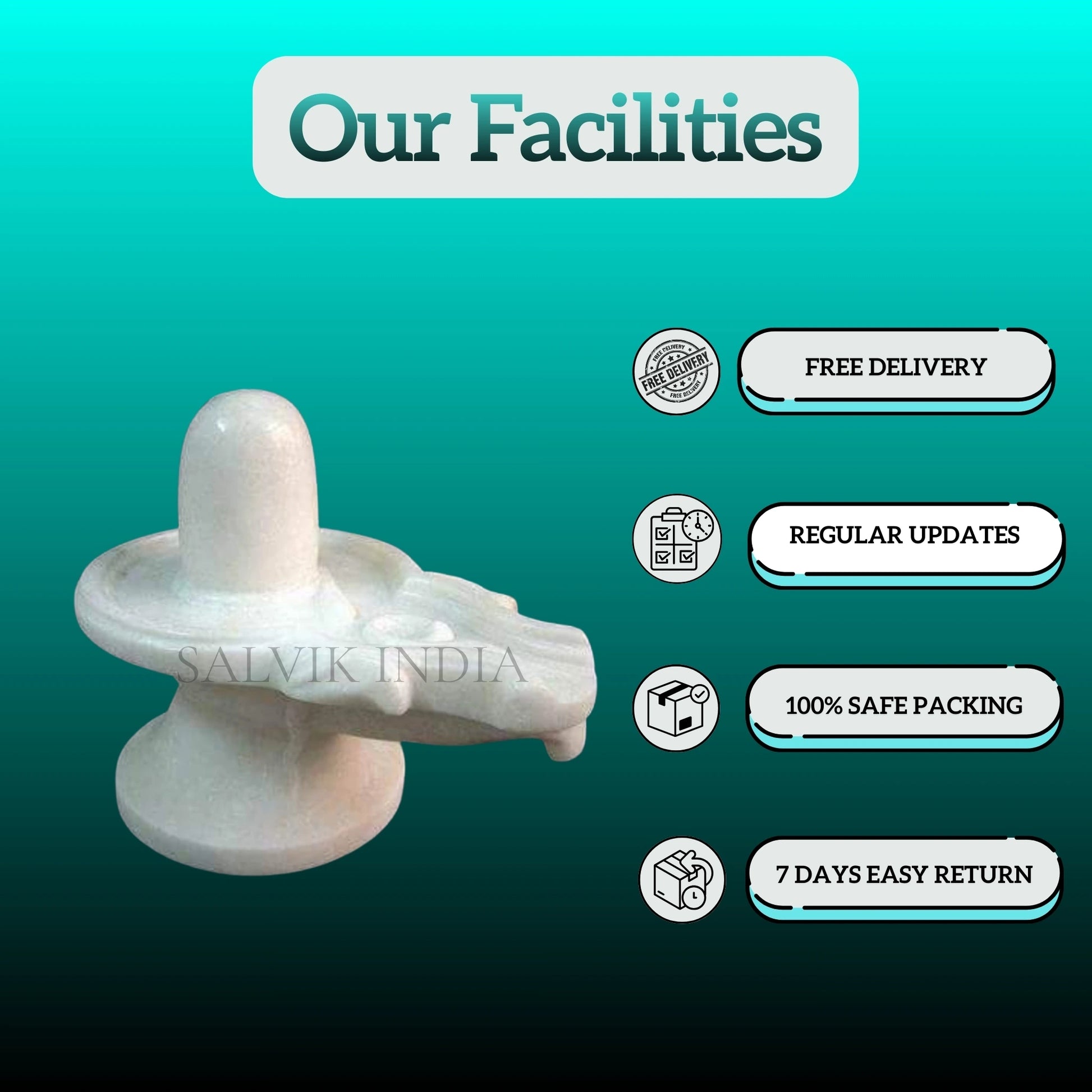 Side view of white marble shivling handcrafted in premium marble