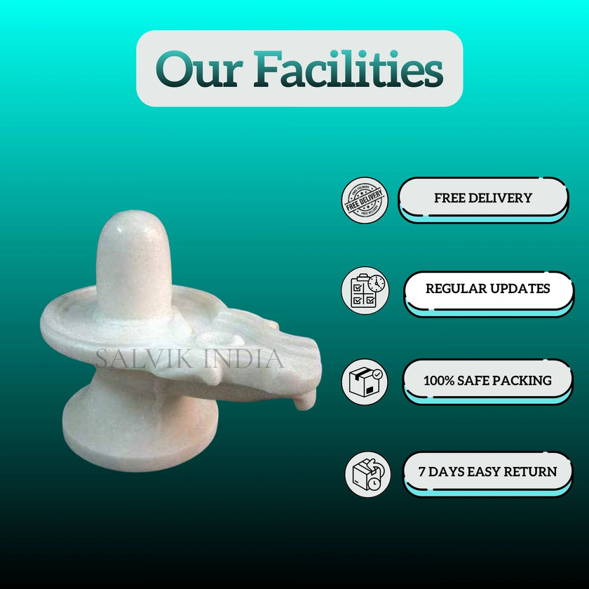 Side view of white marble shivling handcrafted in premium marble