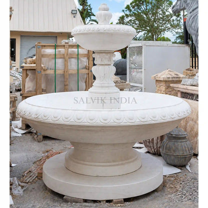 White Marble Tiered Courtyard Fountain 6ft for garden and courtyard