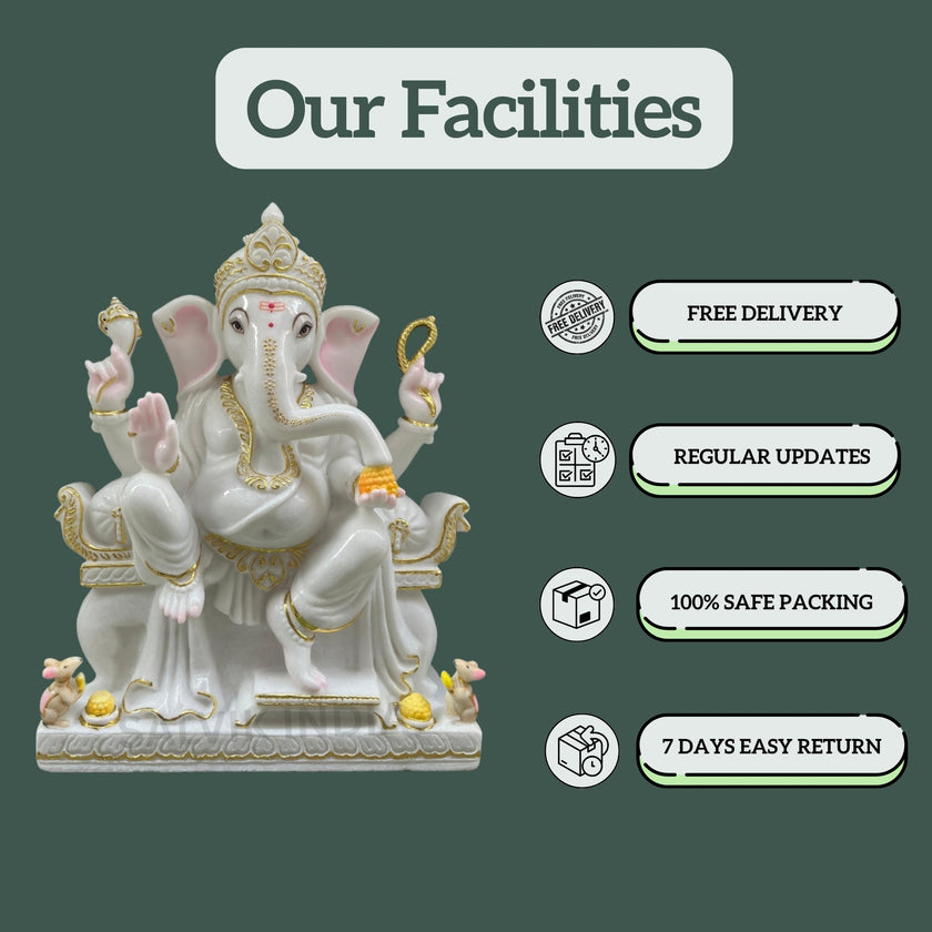 White Marble Vinayagar Ganesh Idol – Safe Packing, Free Delivery, Regular Updates, and Easy Returns by Salvik India