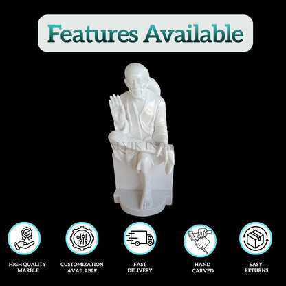 White Sai Baba marble idol close up face detailing