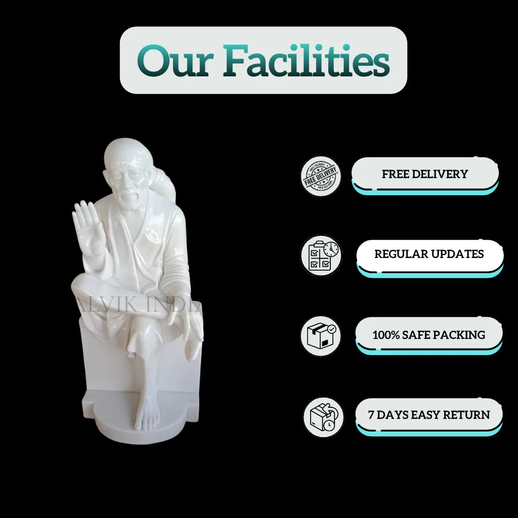 White Sai Baba marble idol for home temple setup