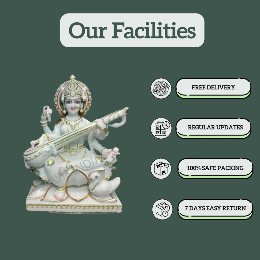 White Saraswati Idol - Salvik | Marble Murti Manufacturers in India