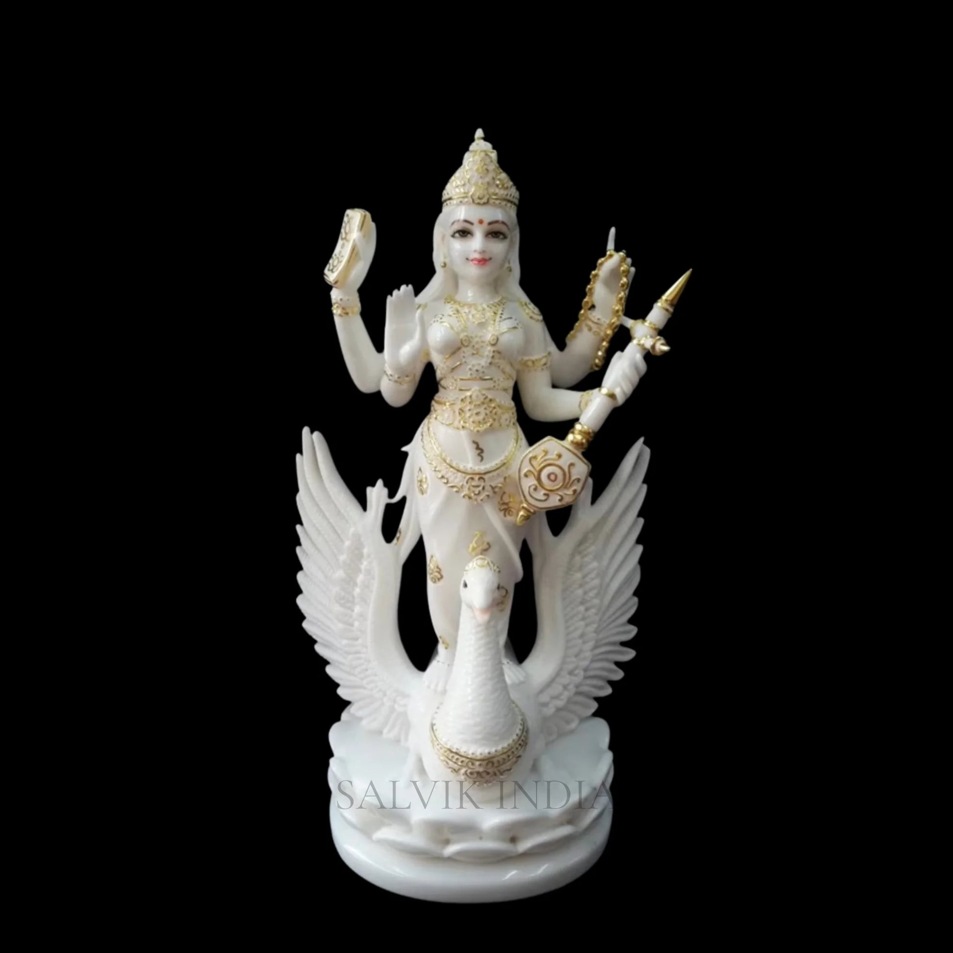 White Saraswati murti in marble for home pooja and worship