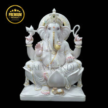 handcrafted White Vietnam Marble Ganpati Idol with intricate detailing