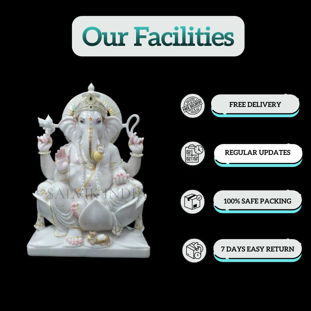 White Vietnam marble Ganpati idol with detailed carving